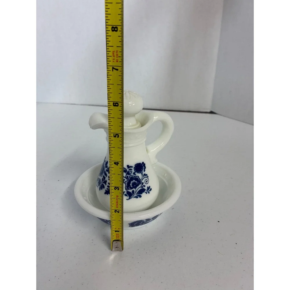 Vintage Avon Milk Glass Blue Floral Cruet (Skin So Soft)